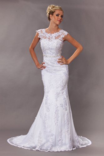 Vintage Meerjungfrau Brautkleid Hochzeitskleid Weiß - 7