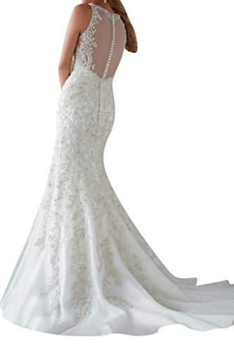 Luxurioes Brautkleid Rundkragen Spitze und Tüll in Weiß - 2