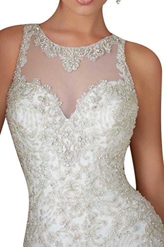 Luxurioes Brautkleid Rundkragen Spitze und Tüll in Weiß - 3