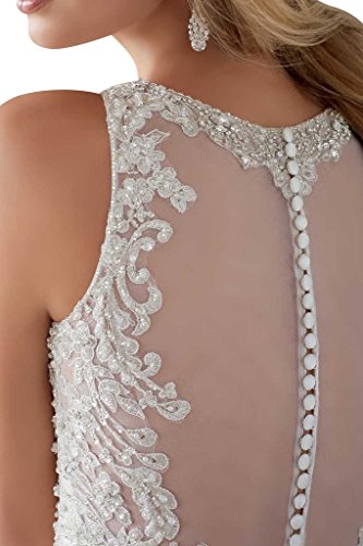Luxurioes Brautkleid Rundkragen Spitze und Tüll in Weiß - 4