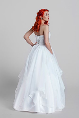 Brautkleid am oberen Bereich mit Spitze, Stoffteil und Schnürrung (weiß) - 2