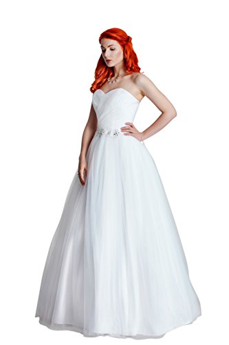 1-Teiliges Brautkleid aus Satin mit feinstem Tüll und einem Spitzengürtel (ivory/creme oder weiß)