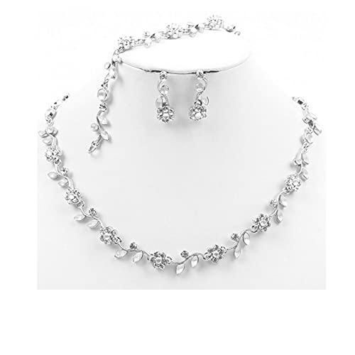 Schmuckanthony Best Seller Hochzeit Silber Versilbert Brautschmuck Schmuckset Kette Armband Bracelet Ohrringe Kristall Blumen Blätter milchig Weiß Kristall klar Transparent - 5