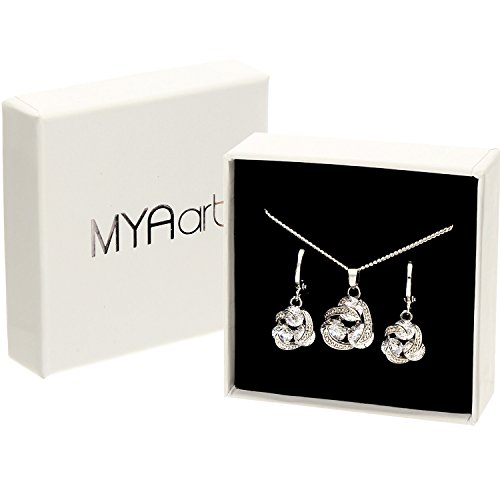 MYA art Damen Kette Ohrringe Set 925 Silber Infinity Anhänger mit Zirkonia Strass Stein Halskette Collier Creolen Hängend Schmuckset MYASIKET-82 - 4