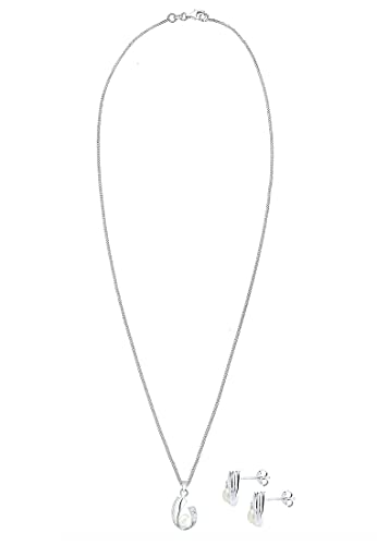 DIAMORE Damen Schmuck Schmuckset Halskette + Ohrringe Süsswasserperle Klassisch Elegant Glamourös Silber 925 Diamant 0,05 Karat Weiß Länge 45 cm - 3