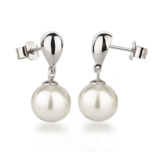 Schöner SD, Glänzendes Schmuckset mit 10mm Perlen Ohrringe und Halskette mit Anhänger, 925 Silber Rhodium Farbe weiß - 3
