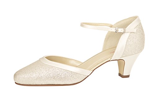 Rainbow Club Brautschuhe mit Riemchen // Ivory Satin mit Glitzer