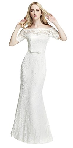 Brautkleid mit Spitze / U-Boot Ausschnitt , Ivory