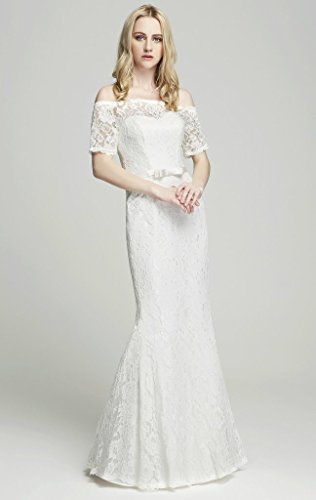 Brautkleid mit Spitze / U-Boot Ausschnitt , Ivory - 4