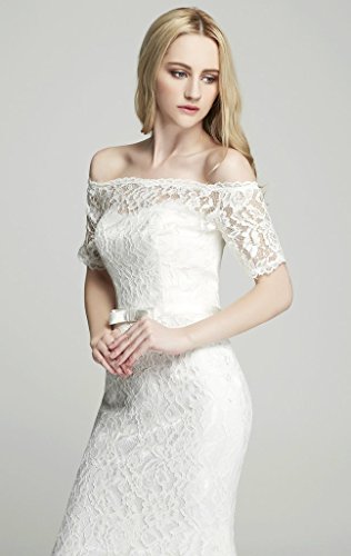 Brautkleid mit Spitze / U-Boot Ausschnitt , Ivory - 5