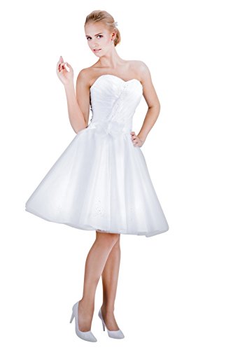 MGT-Shop Damen Brautkleid Brautkleider Hochzeitskleid Hochzeitskleider Hochzeitsmode Abendkleid Bridesmade Mini kurz (46, weiß)