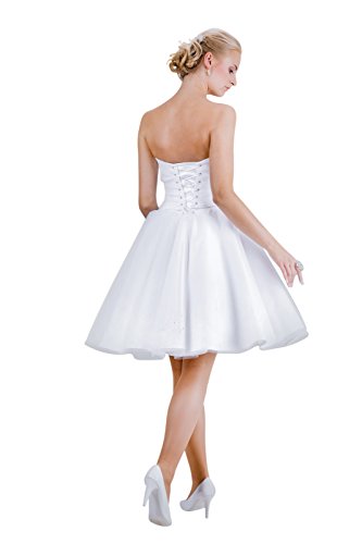 MGT-Shop Damen Brautkleid Brautkleider Hochzeitskleid Hochzeitskleider Hochzeitsmode Abendkleid Bridesmade Mini kurz (46, weiß) - 2