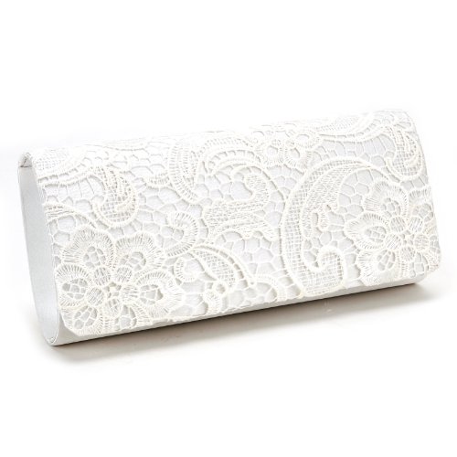 Luxus Spitze Damen Clutch Abendtasche Damentasche Handtasche Brauttasche mit Kette (weiss)