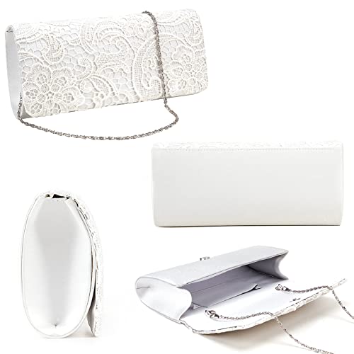 Luxus Spitze Damen Clutch Abendtasche Damentasche Handtasche Brauttasche mit Kette (weiss) - 5