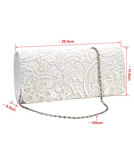 Luxus Spitze Damen Clutch Abendtasche Damentasche Handtasche Brauttasche mit Kette (weiss) - 5