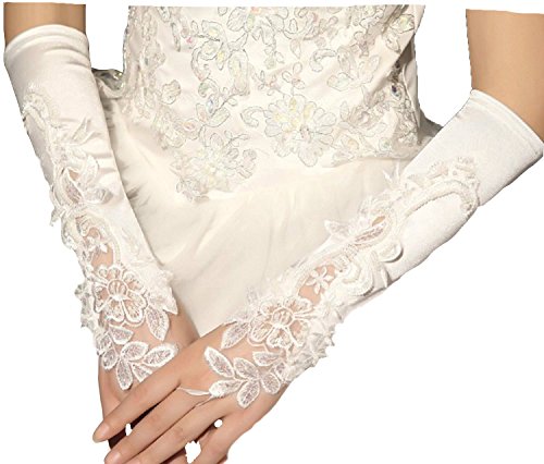 Brauthandschuhe fingerlos Braut Handschuhe Perlen Pailletten Hochzeit Weiß Ivory Stulpen Brautstulpen Hochzeitsstulpen (Ivory) - 2