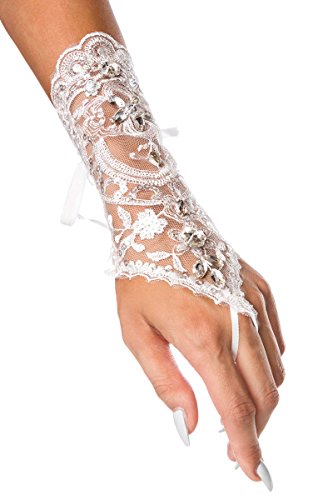 Brauthandschuhe Fingerlos Braut Handschuhe Pailletten Strass Hochzeit Weiß 