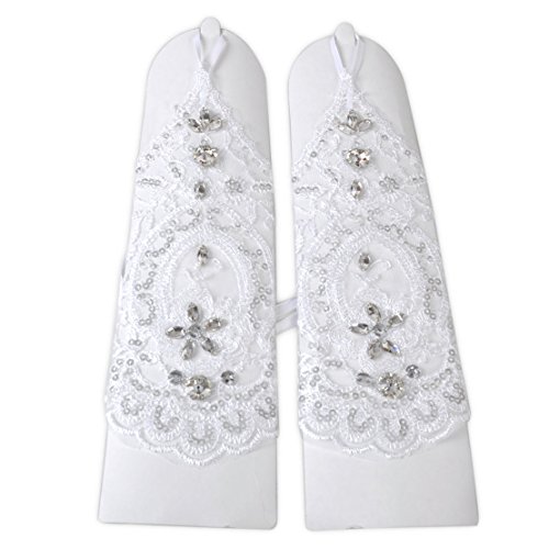 Unbekannt Brauthandschuhe fingerlos Braut Handschuhe Strass Steinchen Hochzeit Weiß Ivory (Ivory) - 4