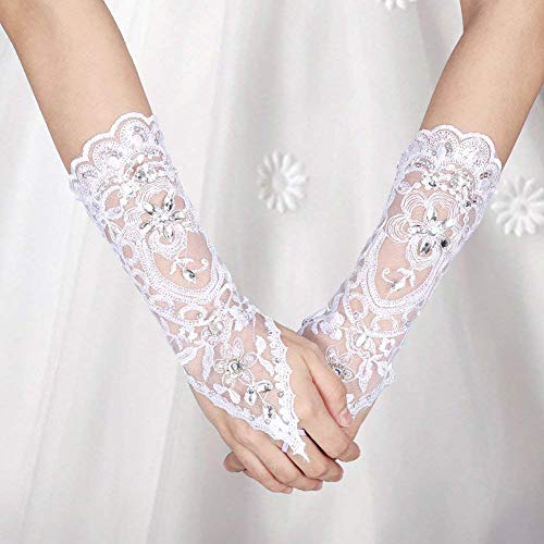 Brauthandschuhe Spitzenhandschuhe Hochzeit Braut Hochzeitshandschuhe Brautkleid Spitze Fingerlose Handschuhe mit Spitze Blumen für Hochzeitsfest ( Farbe : Weiß ) - 7