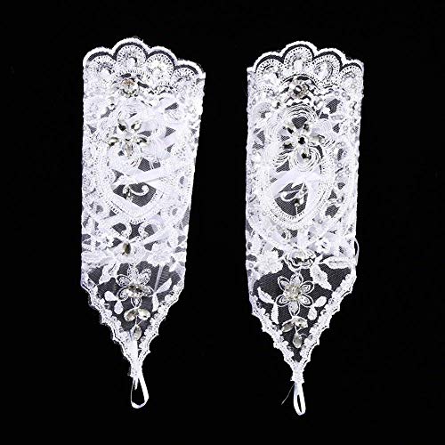 Brauthandschuhe Spitzenhandschuhe Hochzeit Braut Hochzeitshandschuhe Brautkleid Spitze Fingerlose Handschuhe mit Spitze Blumen für Hochzeitsfest ( Farbe : Weiß ) - 8
