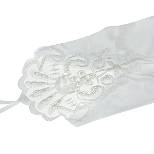 Liying Neu Damen Lange Hochzeithandschuhe Brauthandschuhe Fingerlose Spitze Handschuhe Hochzeit Abend Party Satin sexy Spitzenhandschuhe, Weiß, Einheitsgröße - 5