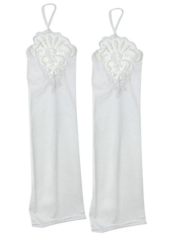 Liying Neu Damen Lange Hochzeithandschuhe Brauthandschuhe Fingerlose Spitze Handschuhe Hochzeit Abend Party Satin sexy Spitzenhandschuhe, Weiß, Einheitsgröße - 6