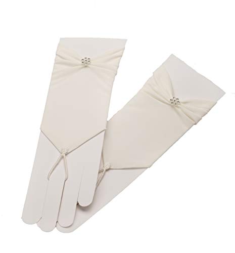 Zauberkutsche Brauthandschuhe fingerlos Braut Handschuhe Perlen Hochzeit Weiß Ivory Satin Stulpen (Ivory)