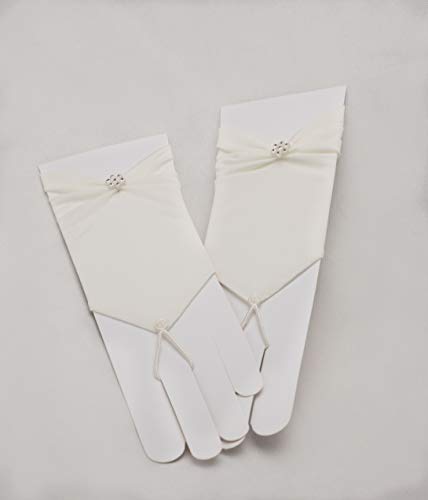 Zauberkutsche Brauthandschuhe fingerlos Braut Handschuhe Perlen Hochzeit Weiß Ivory Satin Stulpen (Ivory) - 3