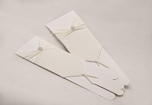 Zauberkutsche Brauthandschuhe fingerlos Braut Handschuhe Perlen Hochzeit Weiß Ivory Satin Stulpen (Ivory) - 4