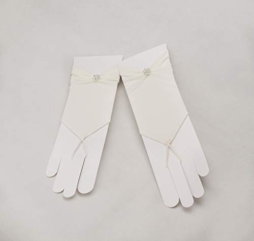 Zauberkutsche Brauthandschuhe fingerlos Braut Handschuhe Perlen Hochzeit Weiß Ivory Satin Stulpen (Ivory) - 2