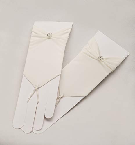 Zauberkutsche Brauthandschuhe fingerlos Braut Handschuhe Perlen Hochzeit Weiß Ivory Satin Stulpen (Ivory) - 5
