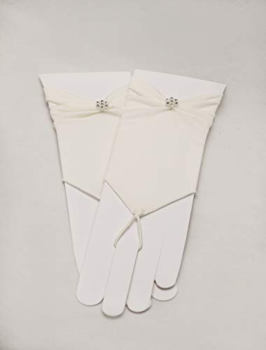 Zauberkutsche Brauthandschuhe fingerlos Braut Handschuhe Perlen Hochzeit Weiß Ivory Satin Stulpen (Ivory) - 7
