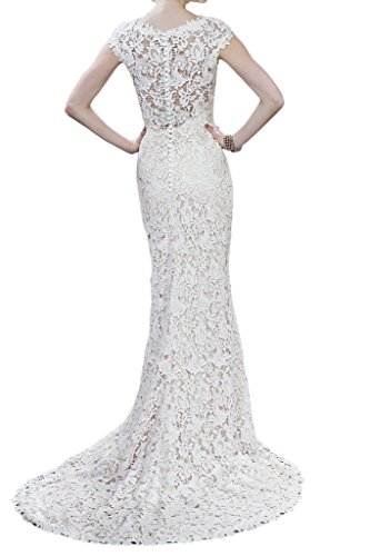 Milano Bride Elegant Damen Rundkragen Spitze Hochzeitskleider Brautkleider Brautmode Etui-linie mit kleine Schleppe Lang40-Elfenbein - 2