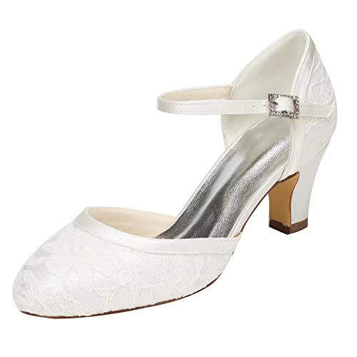 Emily Bridal Brautschuhe Damen Spitze Satin Stiletto Pumps Sandalen