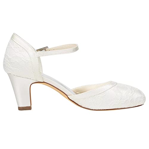 Emily Bridal Brautschuhe Damen Spitze Satin Stiletto Pumps Sandalen - 3