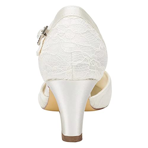 Emily Bridal Brautschuhe Damen Spitze Satin Stiletto Pumps Sandalen - 4