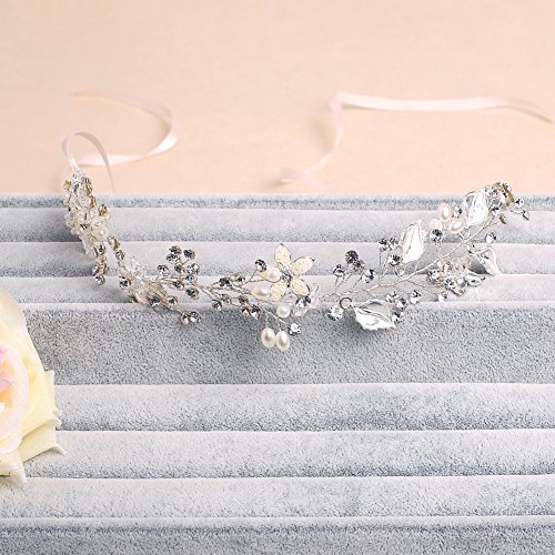 Brautschmuck Vintage Kristall Pearl Vine Haarbänder Hochzeit Haar Zubehör Silber - 