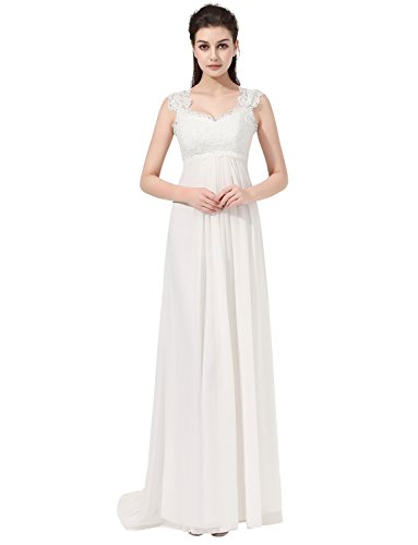 Erosebridal Ärmellos Spitze Chiffon Hochzeitskleid Brautkleid Elfenbein DE36 - 5