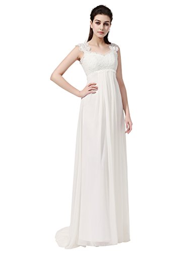 Erosebridal Ärmellos Spitze Chiffon Hochzeitskleid Brautkleid Elfenbein DE36 - 6