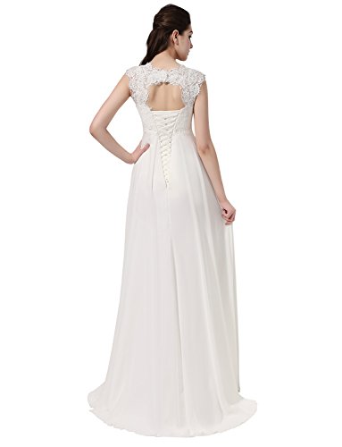 Erosebridal Ärmellos Spitze Chiffon Hochzeitskleid Brautkleid Elfenbein DE36 - 7